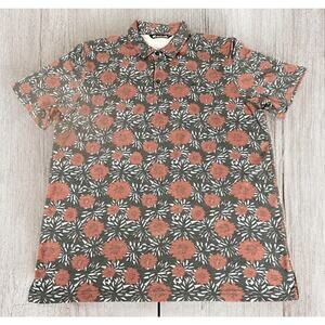Travis Mathew Polo Shirt Mens Large Blue Red All Over Print Cotton Blend Floral